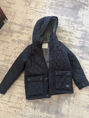 Zara Kids Navy Quilted Hooded Jacket
